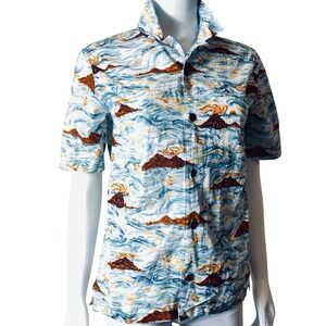 Pataloha Hawaiian Volcano Ocean Print Button Up Shirt XXL Boys Tropical Camp